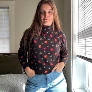 Vintage Fall Leaf Mock Neck Long Sleeve Top